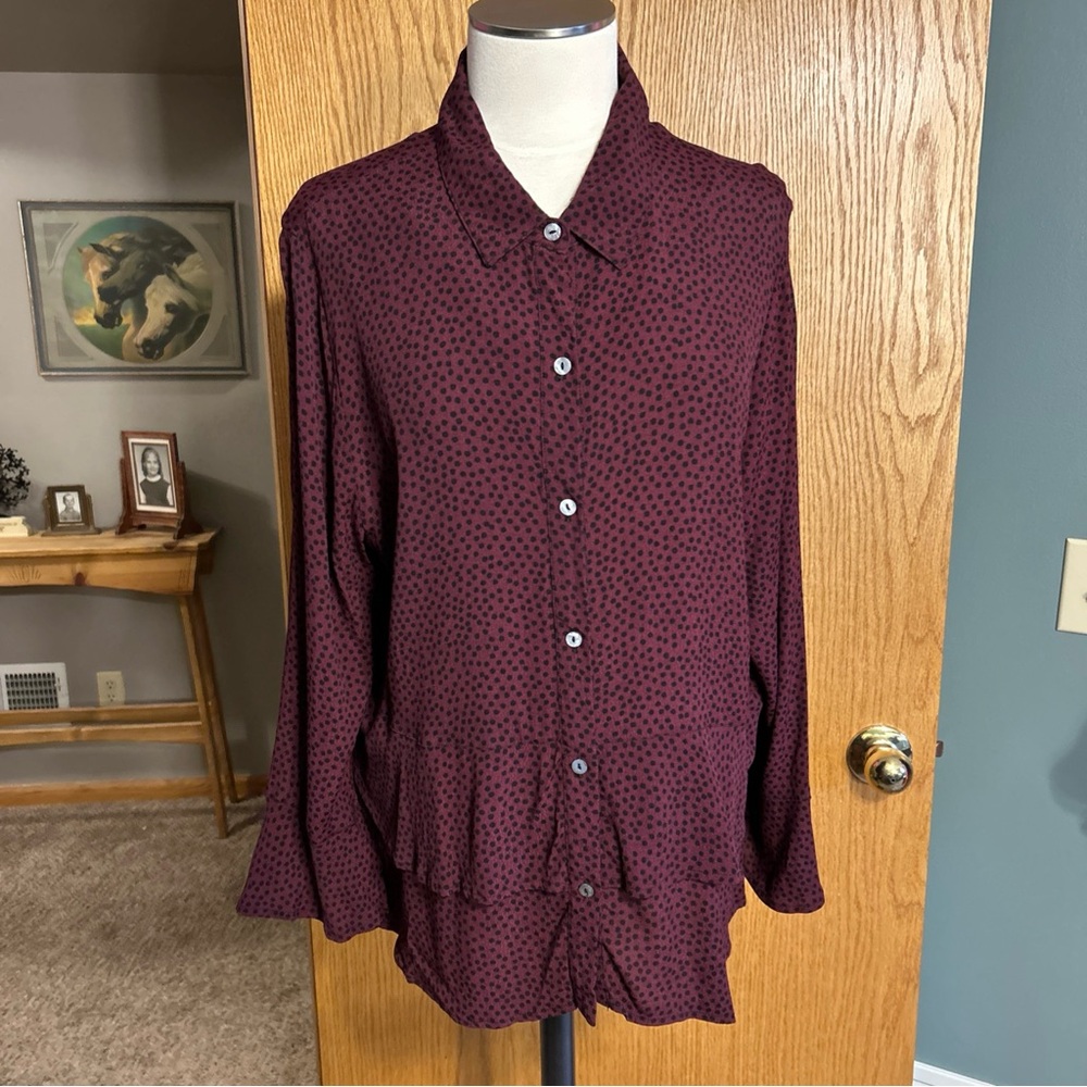 Habitat Womens XLarge Blouse Top Shirt Ruffle Hem Relaxed Fit Work Party Travel